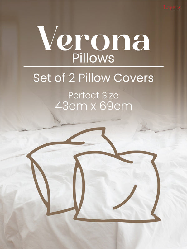 100% Cotton White Pillow Covers - Pack of 2, Verona Collection