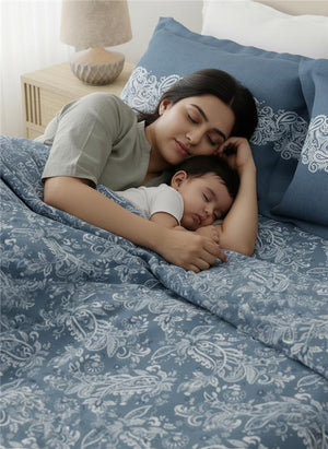 100% Cotton 120 TC, Double Size Grey Bedsheet with 2 Pillow Covers (Ethnic Print)