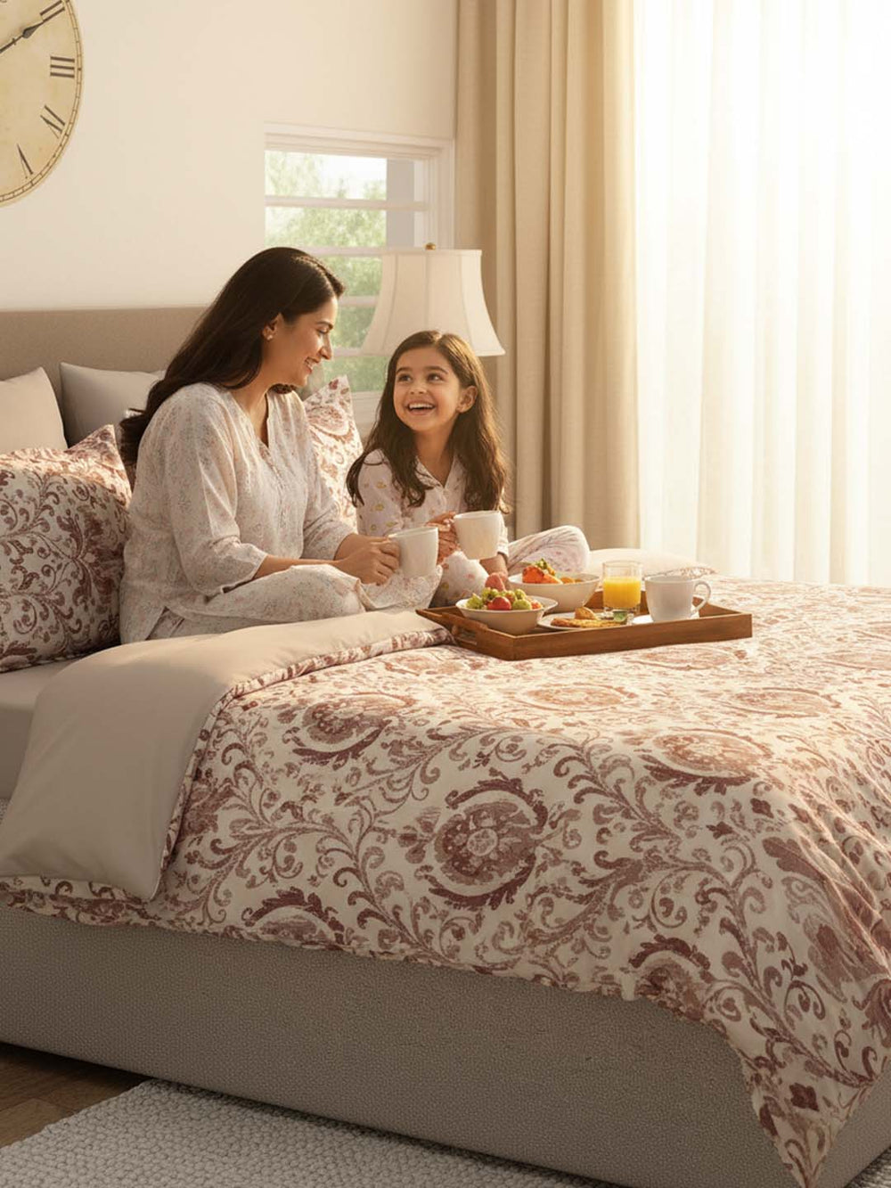 100% Cotton Double Size Bedsheet Set with Gift Box - 144 TC Brown Ethnic, Glory Collection