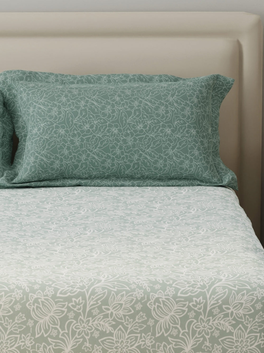 BasicX 100% Cotton 120 TC Grey Floral Double Bedsheet with 2 Pillow Covers