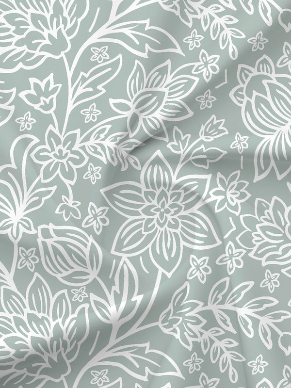 BasicX 100% Cotton 120 TC Grey Floral Double Bedsheet with 2 Pillow Covers