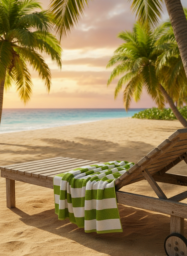 Extra Large Towel 100% Cotton 550 GSM for Bath, 180 L cm x 90 W cm, Green & White, Miami