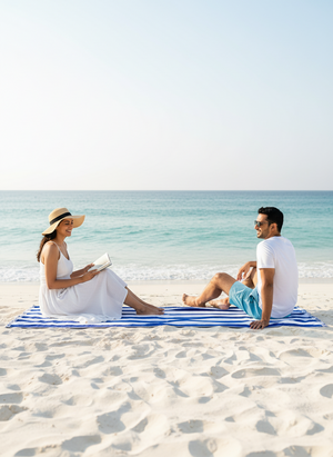 Extra Large Towel 100% Cotton 550 GSM for Bath, 180 L cm x 90 W cm, Blue & White, Miami