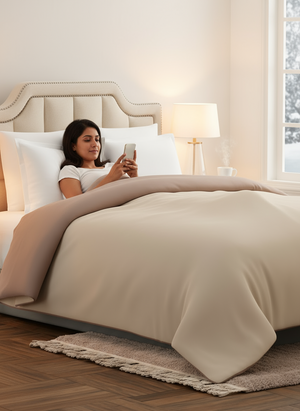 Double Reversible Comforter, Beige & Brown (94 inches L x 87 inches W), BasicX Collection