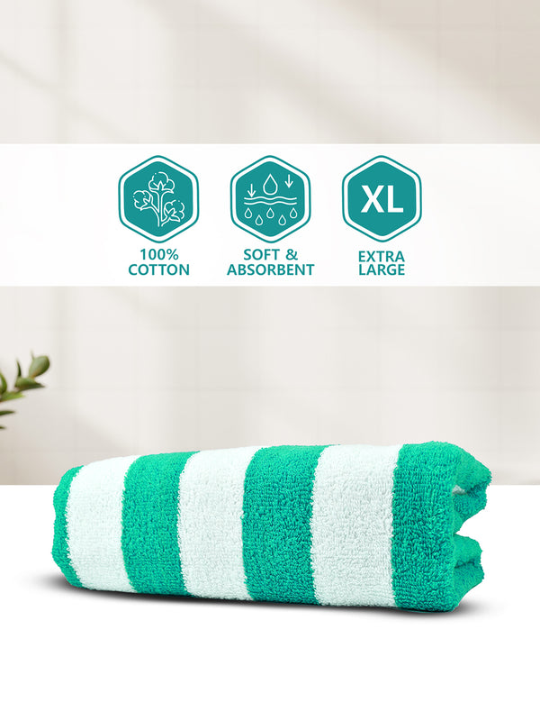 Extra Large Towel 100% Cotton 550 GSM for Bath, 180 L cm x 90 W cm, Turquoise & White, Miami