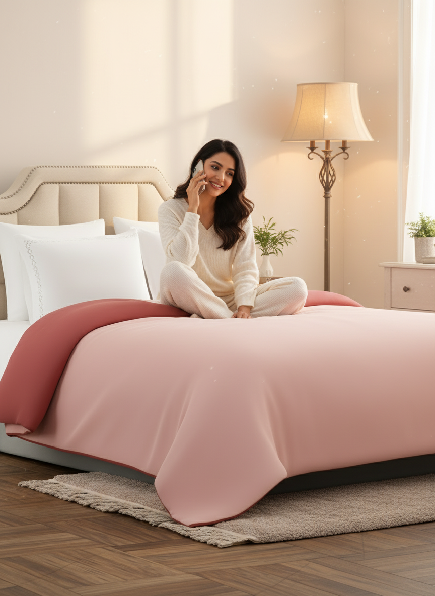 Double Reversible Comforter, Pink (2.40 L x 2.20 W meters), Forever Collection