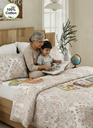 Double Size Bedsheet Set, 100% Cotton 200 TC Red Kalampur Design Printed