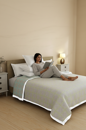 Reversible Double Dohar, 100% Cotton 120 TC, Grey Geometrical, (2.54 m L x 2.54 m W), Forever