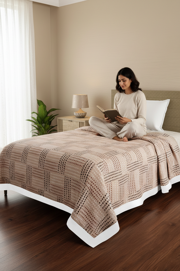 Reversible Single Dohar, 100% Cotton 120 TC, Brown & Grey Geometrical, (2.29 m L x 1.52 m W), Forever