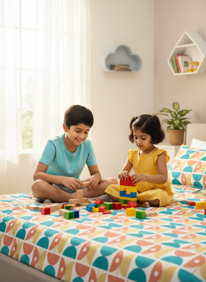 Duracount 225 CVC Multicolor Geometrical King Size Bedsheet with 2 Pillow Covers