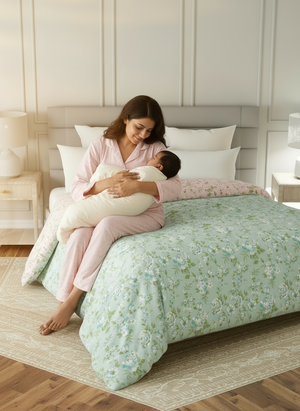Reversible Double Comforter, 100% Cotton 140 TC, Pink & Green Floral, For Mild Winter & All Season Lumina Floret