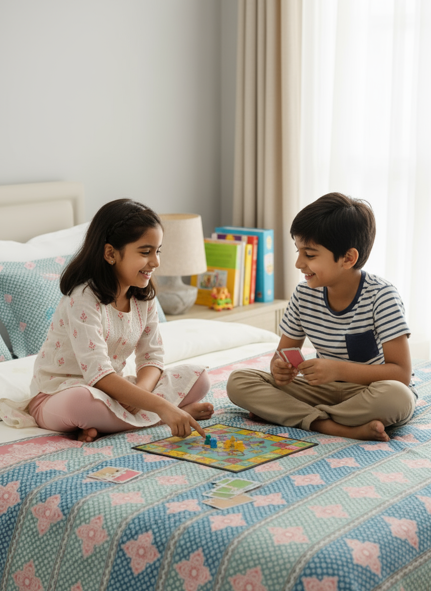 100% Cotton 120 TC, King Size Blue & White Bedsheet with 2 Pillow Covers, Forever Collection (Ethnic Print)