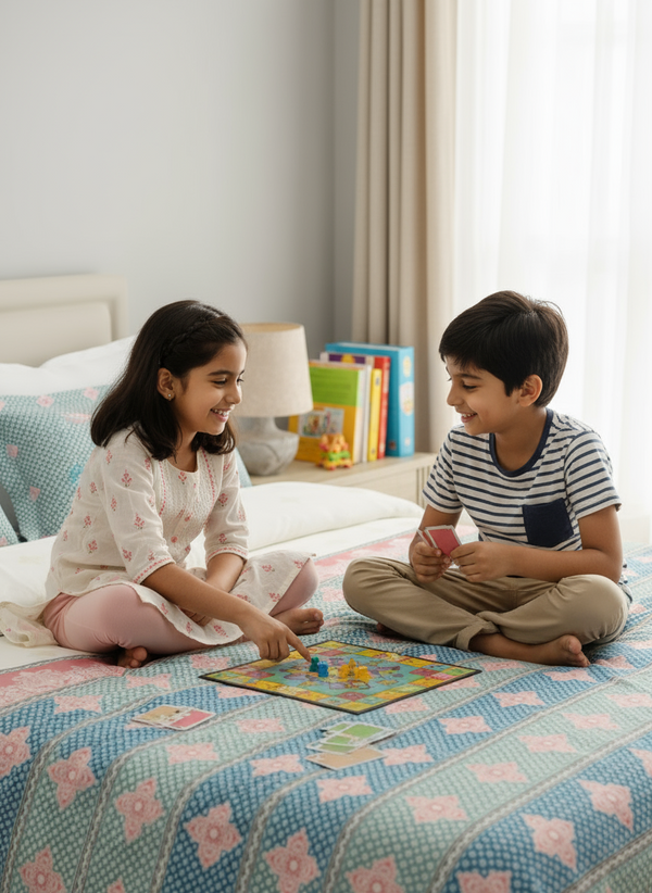 100% Cotton 120 TC, King Size Blue & White Bedsheet with 2 Pillow Covers, Forever Collection (Ethnic Print)