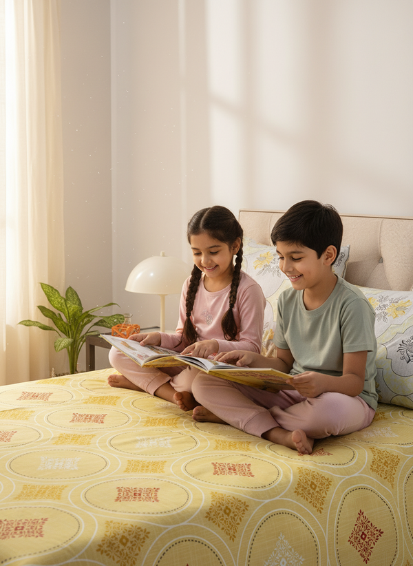 Ivy Microfibre 125 GSM Yellow Ochre Single Size Bedsheet with 1 Pillow Cover