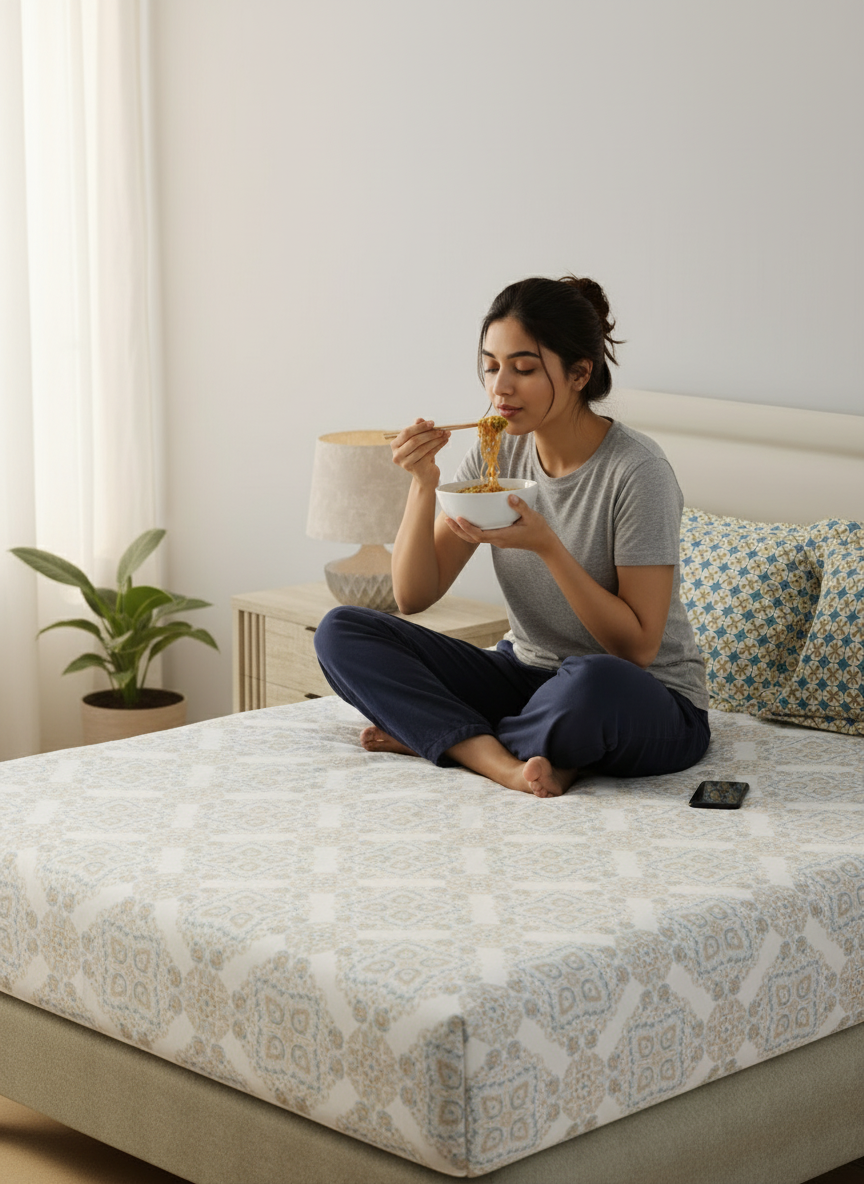 BasicX 100% Cotton 120 TC Blue & White Printed King Bedsheet with 2 Pillow Covers