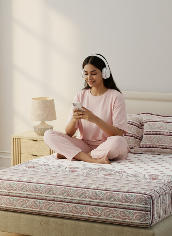 BasicX 100% Cotton 120 TC White & Pink Floral King Bedsheet with 2 Pillow Covers