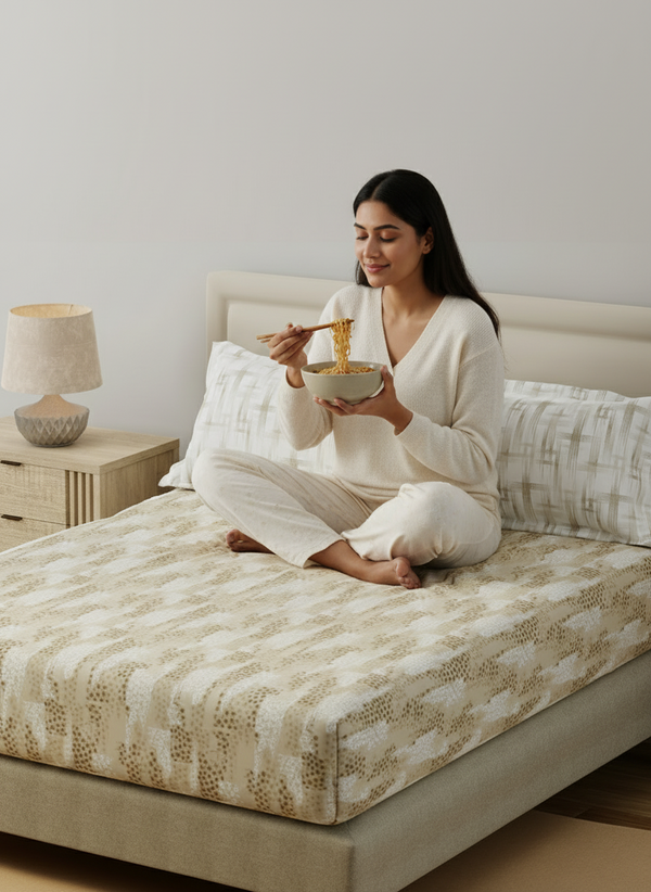 BasicX 100% Cotton 120 TC Cream Floral King Bedsheet with 2 Pillow Covers