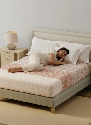 BasicX 100% Cotton 120 TC Peach Paisley Printed King Bedsheet with 2 Pillow Covers