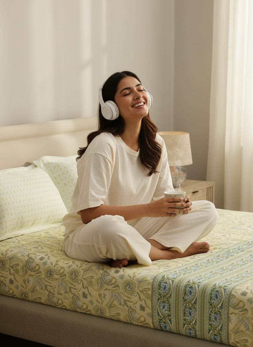 BasicX 100% Cotton 120 TC Yellow Paisley Printed King Bedsheet with 2 Pillow Covers