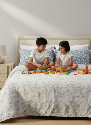 100% Cotton 120 TC, Double Size Grey Bedsheet with 2 Pillow Covers (Floral Print)