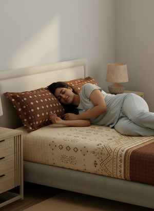 BasicX 100% Cotton 120 TC Brown Printed King Bedsheet with 2 Pillow Covers