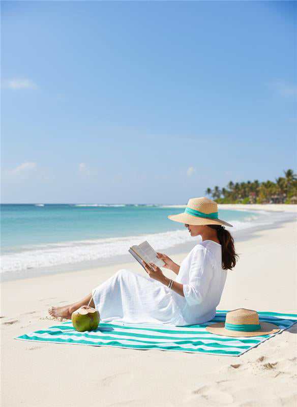 Extra Large Towel 100% Cotton 550 GSM for Bath, 180 L cm x 90 W cm, Turquoise & White, Miami