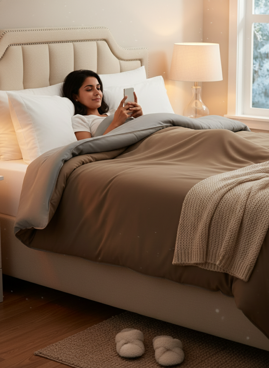 Double Reversible Comforter, Brown & Grey (94 inches L x 87 inches W), BasicX Collection