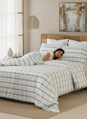 Double Size Bedsheet Set, 100% Cotton 144 TC Abbot Checkered Print, Emaline Collection