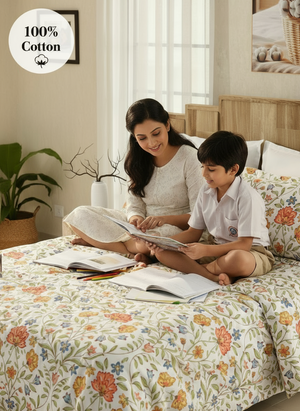 Double Size Bedsheet Set, 100% Cotton 200 TC Multicolor Jacobean Floral Printed