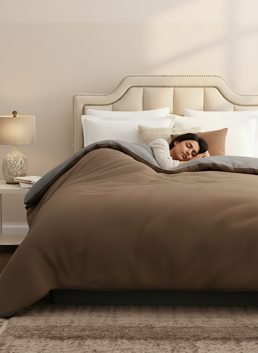 Double Reversible Comforter, Brown & Grey (2.40 L x 2.20 W meters), Forever Collection