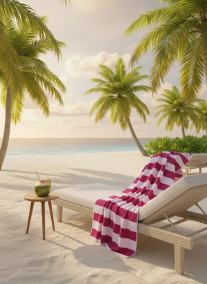 Extra Large Towel 100% Cotton 550 GSM for Bath, 180 L cm x 90 W cm, Pink & White, Miami